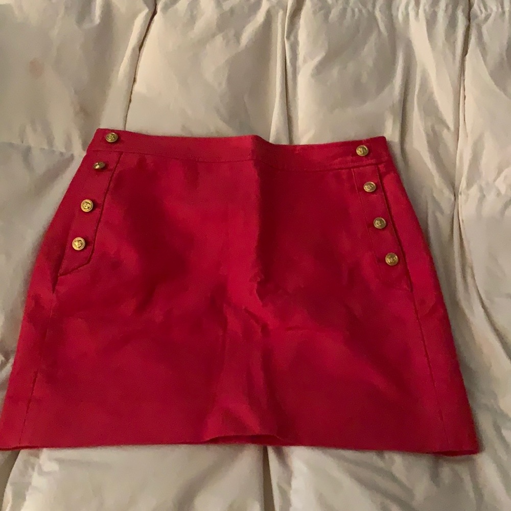 J Crew, coral and goal size 2 mini skirt